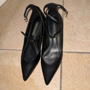 Charles & Keith Buckle Closure Ankle Strap Pointed Toe Slingback Black size 36